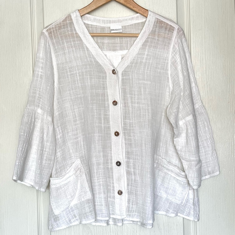 CMC Color Me Cotton White Crinkle Gauze Top Size M Minimalist Sustainable Boho